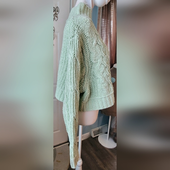 Free People Merry Go Round Cable Knit Sweater Women's XS Mint Oversized Cropped - Picture 5 of 13